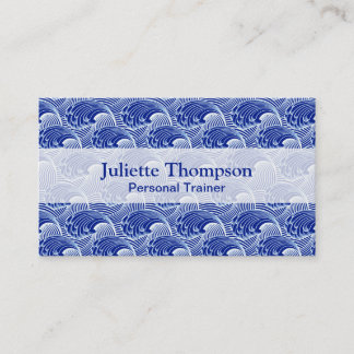 Carte De Visite Vagues japonaises vintages, bleu de cobalt et