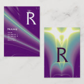 Carte De Visite VAGUES LUMINEUSES 2 MONOGRAMMES violet violet blan (Devant / Derrière)