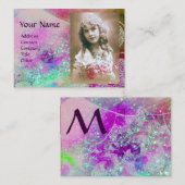 Carte De Visite VAGUES MONOGRAM MODÈLE PHOTO rose violet bleu (Devant / Derrière)