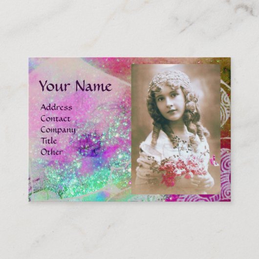 Carte De Visite VAGUES MONOGRAM MODÈLE PHOTO rose violet bleu (Devant)