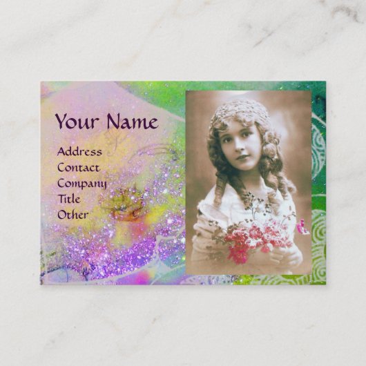 Carte De Visite VAGUES MONOGRAM MODÈLE PHOTO rose violet vert (Devant)