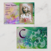 Carte De Visite VAGUES MONOGRAM MODÈLE PHOTO rose violet vert (Devant / Derrière)