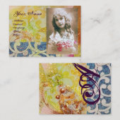 Carte De Visite VAGUES MONOGRAM MODÈLE PHOTO, vibrante, bleu jaune (Devant / Derrière)