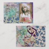 Carte De Visite VAGUES MONOGRAM MODÈLE PHOTO, vibrante, bleu rose (Devant / Derrière)