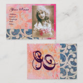 Carte De Visite VAGUES MONOGRAM MODÈLE PHOTO, vibrante, bleu rose (Devant / Derrière)