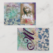 Carte De Visite VAGUES MONOGRAM MODÈLE PHOTO, vibrante, bleu rose (Devant / Derrière)