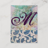 Carte De Visite VAGUES MONOGRAM MODÈLE PHOTO, vibrante, bleu rose (Dos)