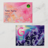 Carte De Visite VAGUES MONOGRAMME ÉMERAUDE, rose vif rouge vert bl (Devant / Derrière)