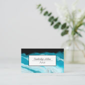 Carte De Visite Vagues noires et bleues Marble Fluid Art   (Debout devant)