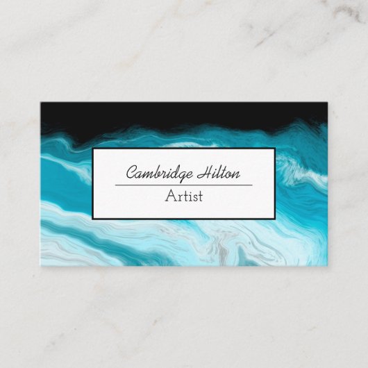Carte De Visite Vagues noires et bleues Marble Fluid Art   (Devant)