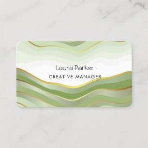 Carte De Visite Vagues océaniques courbes dorées minimales vert mo