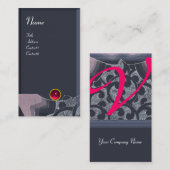 Carte De Visite VAGUES RUBY MONOGRAM, rose rouge noir gris (Devant / Derrière)