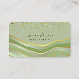 Carte De Visite Vagues Vert Or Minimal Stripes Artiste Maquilleuse