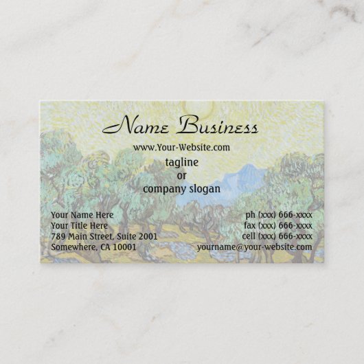 Carte De Visite Van Gogh Olive Trees Yellow Sun Sky Peinture (Devant)