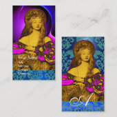 Carte De Visite VANITÉ BEAUTÉ-MODE COSTUME DESIGNER Blue Damask (Devant / Derrière)