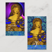 Carte De Visite VANITÉ BEAUTÉ-MODE COSTUME DESIGNER Blue Damask (Devant / Derrière)