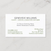 Carte De Visite Variété plante Jardin Design Paysage (Dos)