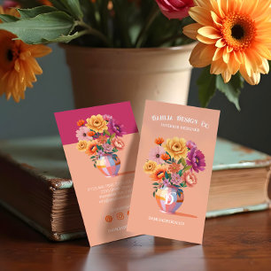 Carte De Visite Vase à carreaux rétro moderne chic et fleurs audac