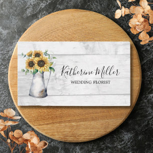 Carte De Visite Vase de fleurs tournesol rustique en bois