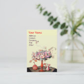 CARTE DE VISITE VASE DE FRUITS DE SAISON, FLEURS, PAIRES FEUILLES (Debout devant)