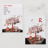 CARTE DE VISITE VASE DE FRUITS DE SAISON, FLEURS, PAIRES FEUILLES  (Devant / Derrière)