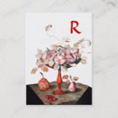 CARTE DE VISITE VASE DE FRUITS DE SAISON, FLEURS, PAIRES FEUILLES  (Dos)