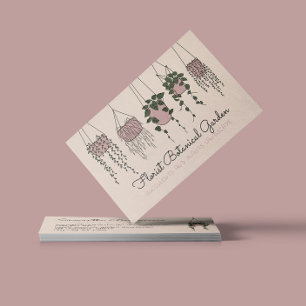 Carte De Visite Vase de plante abstraite en beige liné Succulents