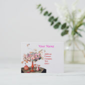 Carte De Visite VASE FRUITS DE SAISON, FLEURS, FEUILLE Rose Blanc (Debout devant)