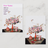 Carte De Visite VASE FRUITS DE SAISON, FLEURS, PEARS FEUILLE Rose (Devant / Derrière)