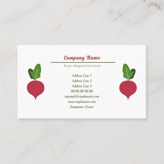 Carte de visite végétal Radish (Devant)