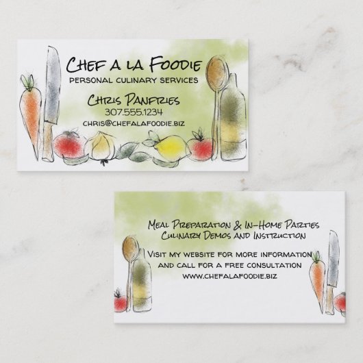 Carte de visite végétarien de restauration de chef (Devant / Derrière)