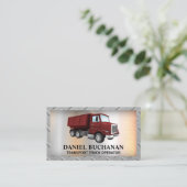 Carte De Visite Véhicule de camion rouge | Arrière - plan métalliq (Debout devant)