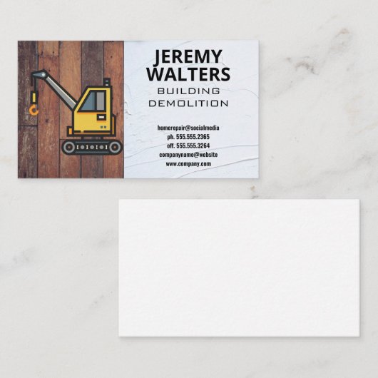 Carte De Visite Véhicule de construction | Démolition du bâtiment (Devant / Derrière)