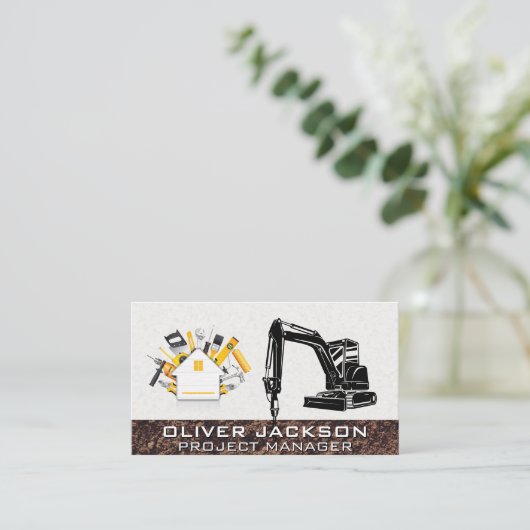 Carte De Visite Véhicule de construction d'excavateur | Perceuse | (Debout devant)