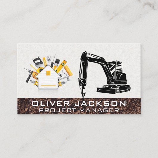 Carte De Visite Véhicule de construction d'excavateur | Perceuse | (Devant)