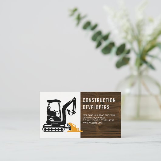 Carte De Visite Véhicule de construction | Grain de bois (Debout devant)