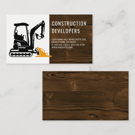 Carte De Visite Véhicule de construction | Grain de bois (Devant / Derrière)
