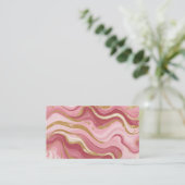 Carte De Visite Veines rosées et dorées modernes Liquid Ink Art (Debout devant)