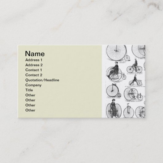 Carte De Visite Vélo à grande roue Penny Farthing (Devant)