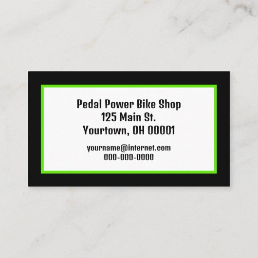 Carte De Visite Vélo vert néon en noir (Dos)