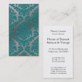 Carte De Visite Velours de coupe de damassé, métallique argenté (Devant / Derrière)