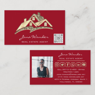 Carte De Visite Vendre Maison Social Media Logo Gold Photo Red QRC