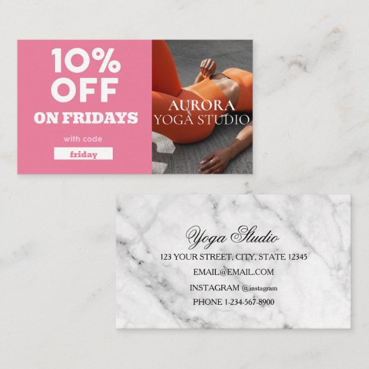 Carte De Visite Vendredi Code rabais Spécial Yoga Studio (Devant / Derrière)