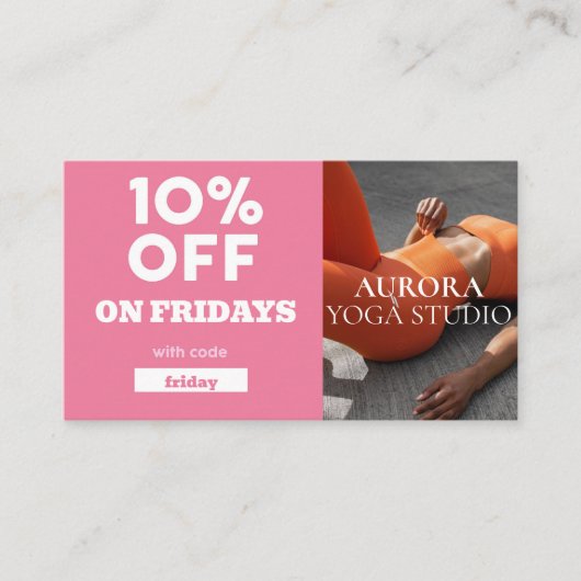 Carte De Visite Vendredi Code rabais Spécial Yoga Studio (Devant)