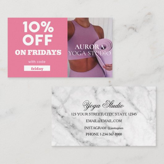 Carte De Visite Vendredi Code rabais Spécial Yoga Studio (Devant / Derrière)