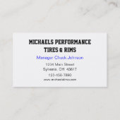 Carte De Visite Vente de pneus et de remontées automobiles (Dos)