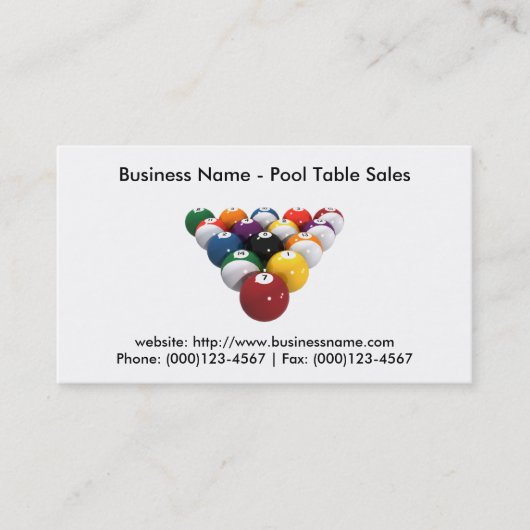 Carte de visite : Vente de tables de billard (Devant)