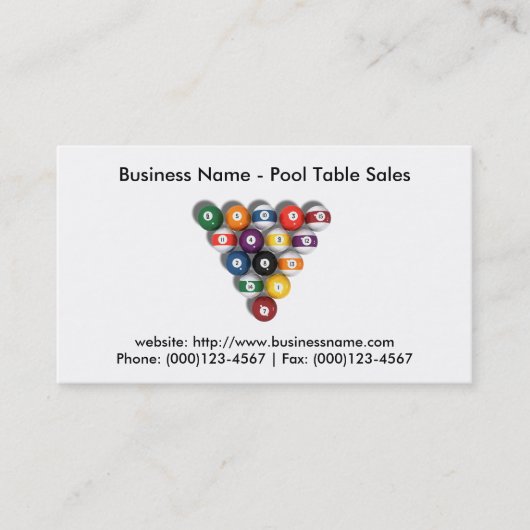 Carte de visite : Vente de tables de billard (Devant)