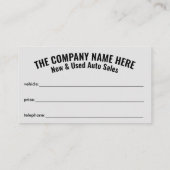 Carte De Visite Vente de voitures neuves et d'occasion - Ventes au (Dos)