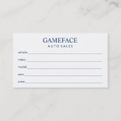 Carte De Visite Ventes automatiques de concessionnaire automobile (Dos)